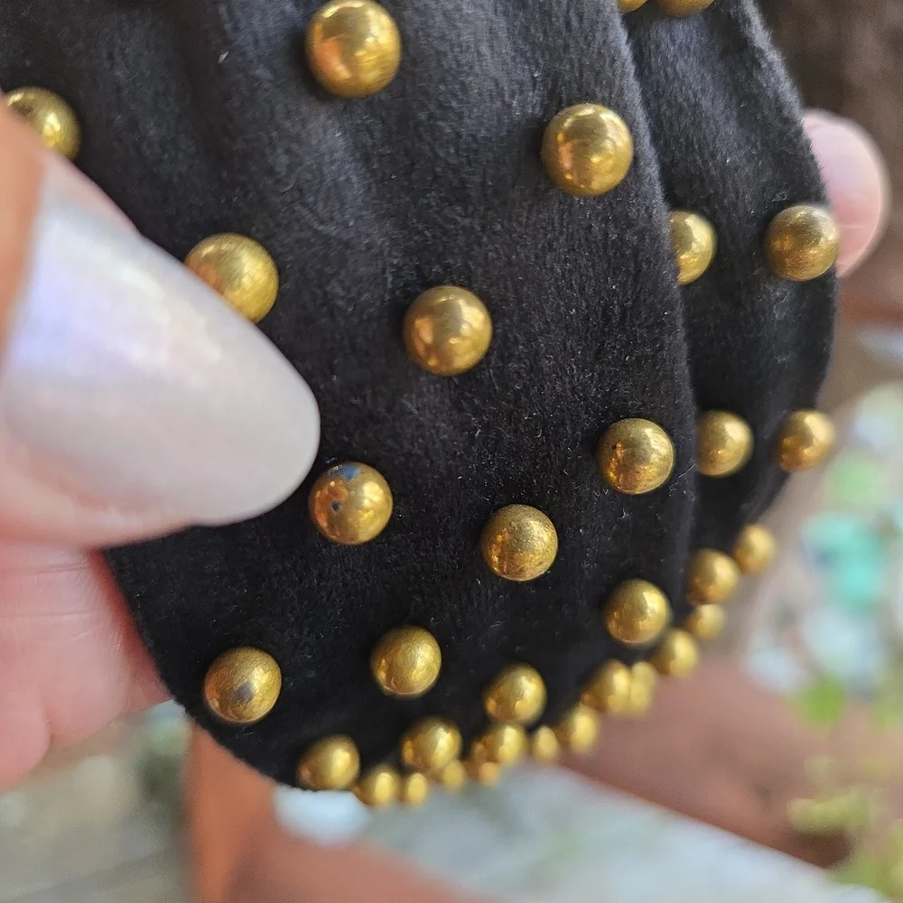 Black top knot wide chunky headband dotted with gold studs Y2K